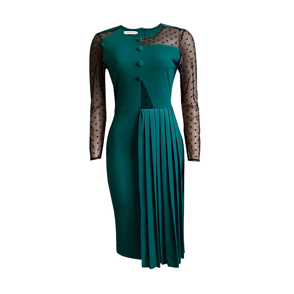 Women Dress Fashion Mesh Slim Fit Patchwork Dress